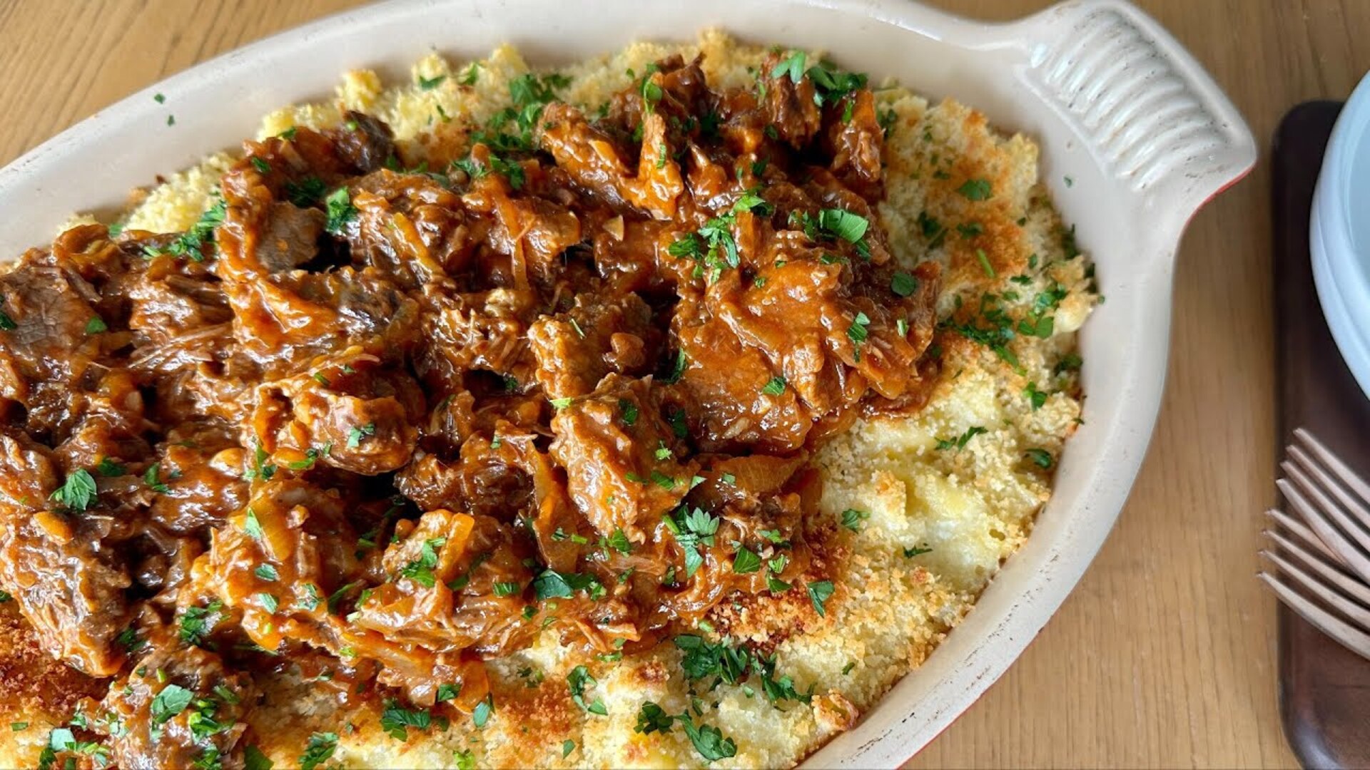 Video thumbnail for Meaty Braised Brisket Mac And Cheese Recipe