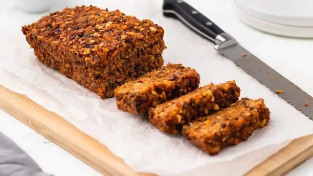 'Video thumbnail for Mushroom-Mixed Nut Vegetarian "Meatloaf" Recipe'