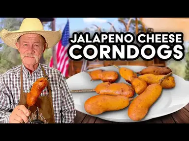 'Video thumbnail for Bacon-Wrapped Jalapeño Cheese Corn Dogs | Fair Food Goes Cowboy-Style!'