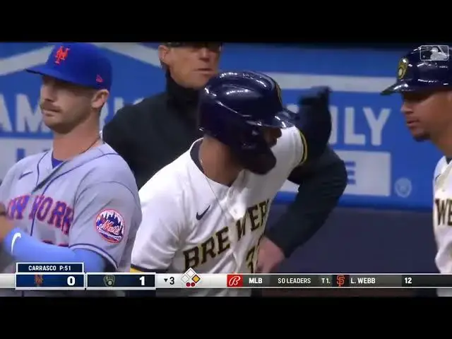 'Video thumbnail for Jesse Winker CRANKS a RBI Single, Scoring Brice Turang! | Milwaukee Brewers | 4/3/2023'