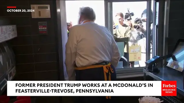 Video thumbnail for JUST IN_ Trump Sends Kamala Harris A Message On Her 60th Birthday During McDonald s Visit