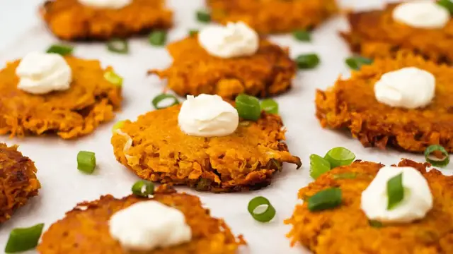 'Video thumbnail for Sweet Potato Latkes Recipe'