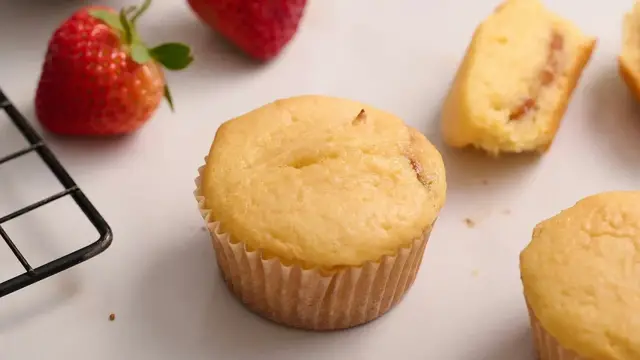 'Video thumbnail for Ditch The Blueberries And Try Our 3-Ingredient Strawberry Muffins Recipe'