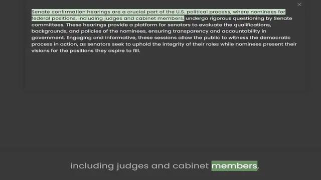 Video thumbnail for federal positions, including judges and cabinet members, undergo rigorous questioning by Senate committees. These hearings provide a platform for senators to evaluate the qualifications, backgrounds, and policies of the nominees, ensuring