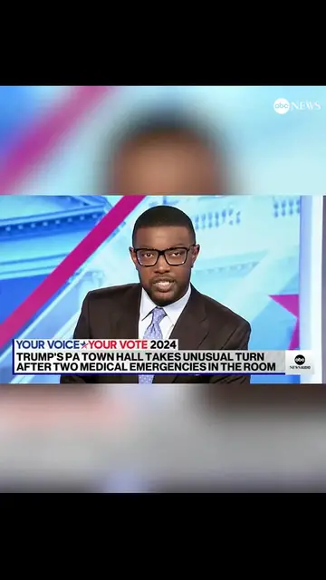 Video thumbnail for Former Pres. Trump's town hall in Oaks, Pennsylvania, on Monday evening was interrupted twice by medical emergencies in a very warm Greater Philadelphia Expo Center and Fairgrounds