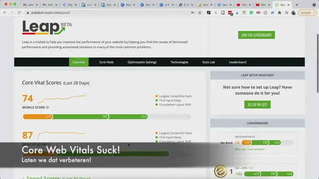 Video thumbnail for Sitesnelheid en core web vitals verbeteren met de gratis Ezoic Leap tool!