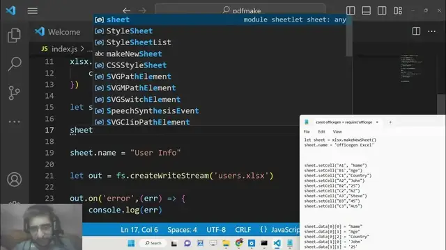 Video thumbnail for Node.js OfficeGen Example to Generate Excel Files By Adding Data inside Cells & Sheets in Javascript