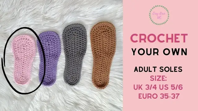 Video thumbnail for How to Crochet Soles Adult Size UK 3-4, US 5-6, Euro 35-37