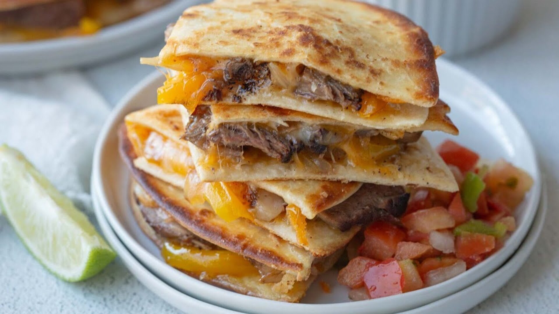 Video thumbnail for Steak Fajita Quesadillas Recipe