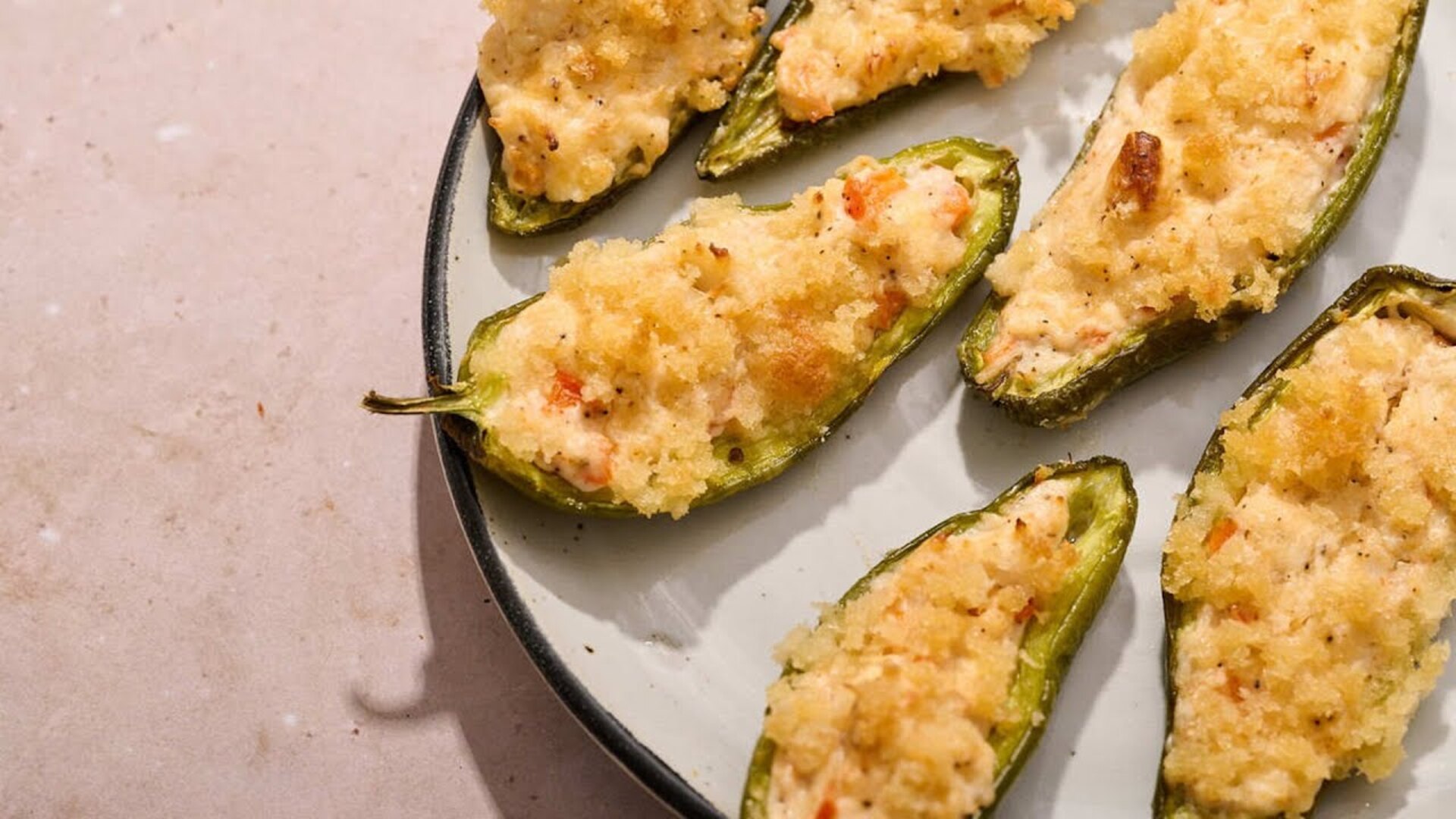 Video thumbnail for Cajun Crab-Stuffed Jalapeno Poppers Recipe
