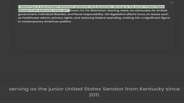 Video thumbnail for 1. Rand Paul is a prominent American politician and physician, serving as the junior United States Senator from Kentucky since 2011. Known for his libertarian-leaning views, he advocates for limited government, individual liberties, and f