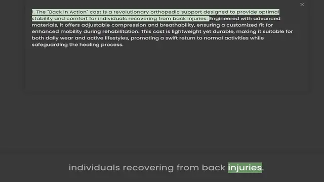 Video thumbnail for 1. The Back in Action cast is a revolutionary orthopedic support designed to provide optimal stability and comfort for individuals recovering from back injuries. Engineered with advanced materials, it offers adjustable compression and bre