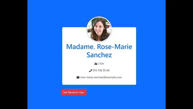 Video thumbnail for Build a React.js Random User API Example to Fetch User Details Using Axios Using reactstrap