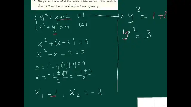Video thumbnail for Sat Math level 2 - find points of intersection of circle and parabola - Question and solution