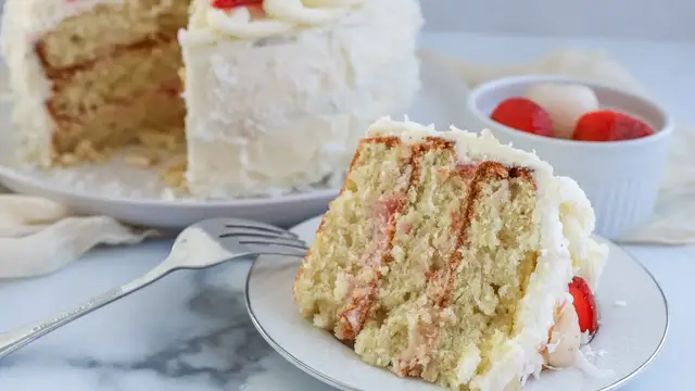 'Video thumbnail for Strawberry, Coconut, And Lychee Layer Cake Recipe'