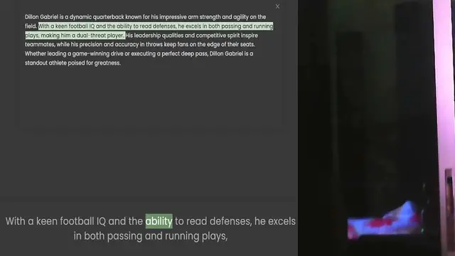 Video thumbnail for Dillon Gabriel is a dynamic quarterback known for his impressive arm strength and agility on the field. With a keen football IQ and the ability to read defenses, he excels in both passing and running plays, making him a dual-threat player