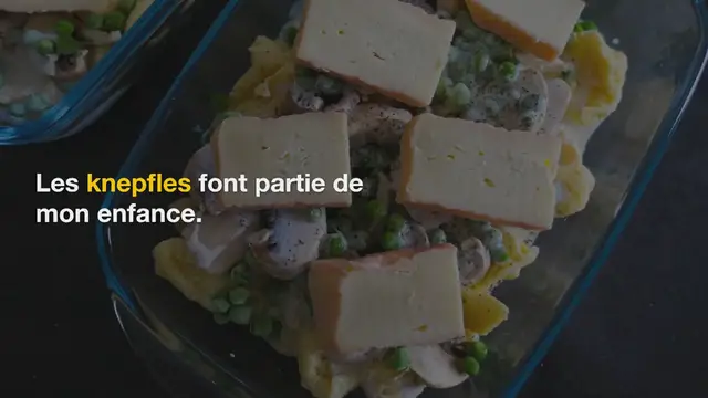 Video thumbnail for Gratin de knepfles au munster, champignons et petits pois