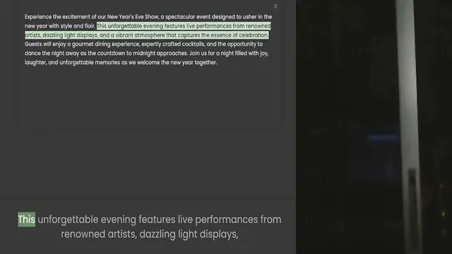 'Video thumbnail for Experience the excitement of our New Year's Eve Show, a spectacular event designed to usher in the new year with style and flair. This unforgettable evening features live performances from renowned artists, dazzling light displays, and a'