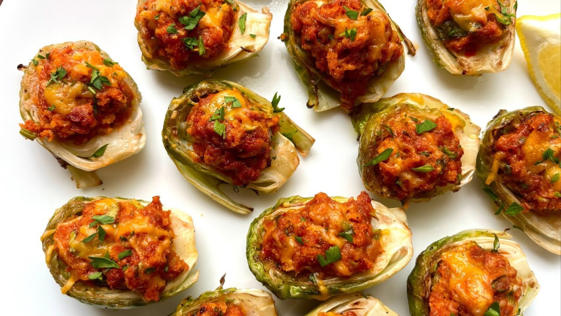 Video thumbnail for Chorizo-Stuffed Brussels Sprouts Recipe