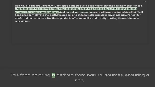 Video thumbnail for This food coloring is derived from natural sources, ensuring a rich, red hue that is both safe and effective for various applications. Ideal for baking, confectionery, and beverage industries, Red No. 3 Foods not only elevate the aestheti