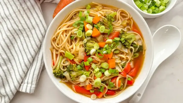 'Video thumbnail for Vegetable Chow Mein Noodle Soup Recipe'