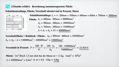 'Video thumbnail for Rechteck Fläche, Verschnitt, Schnittkantenlänge, Masse berechnen'