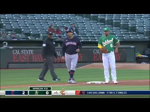 'Video thumbnail for Andres Gimenez SMACKS a RBI Double, Scoring Jose Ramirez! | Cleveland Guardians | 4/3/2023'
