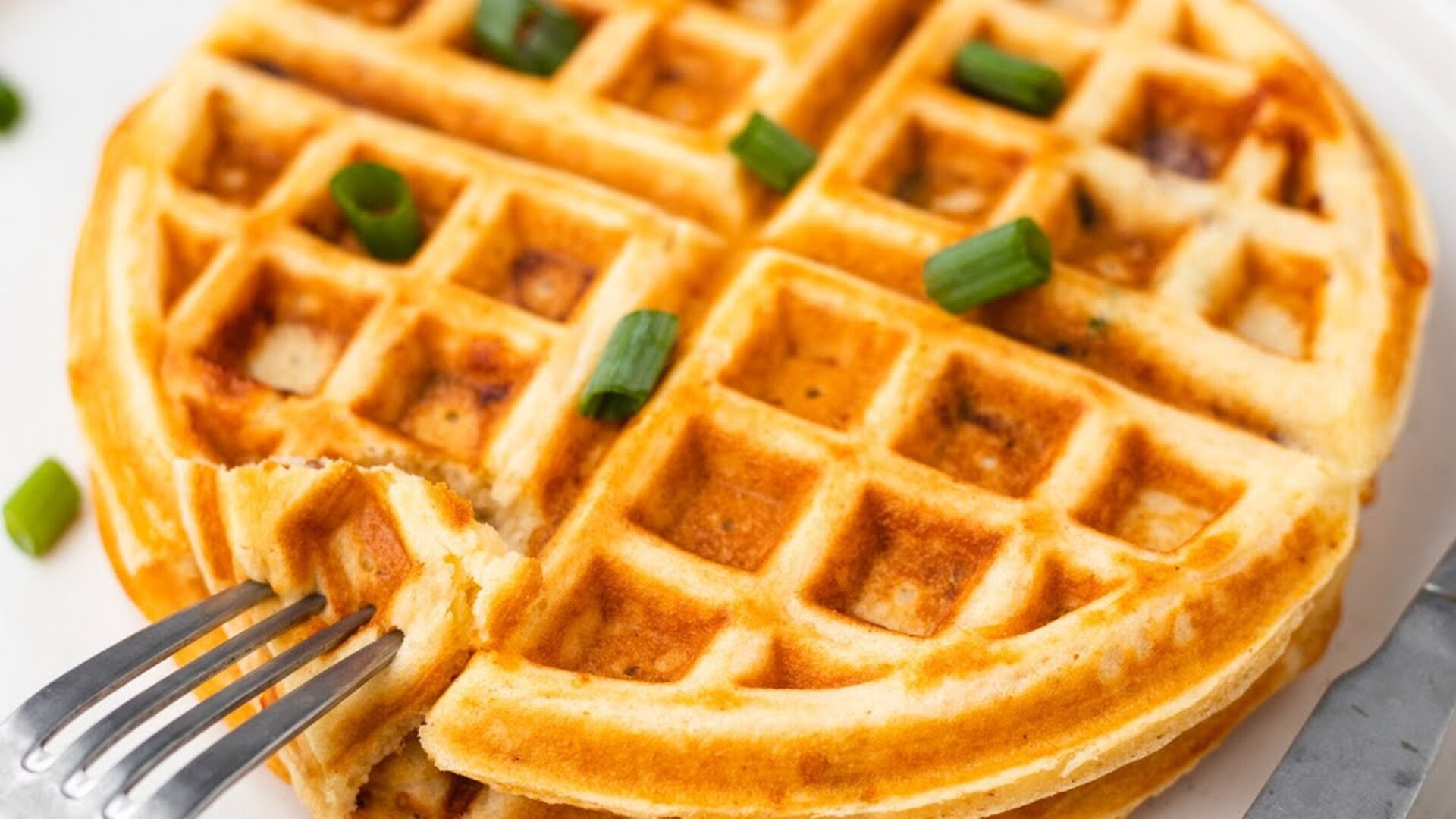 Video thumbnail for Bacon Cheddar Waffles Recipe