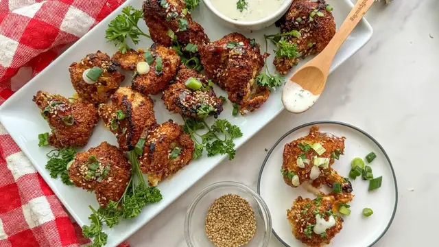 'Video thumbnail for Sticky Garlic Cauliflower Wings Recipe'