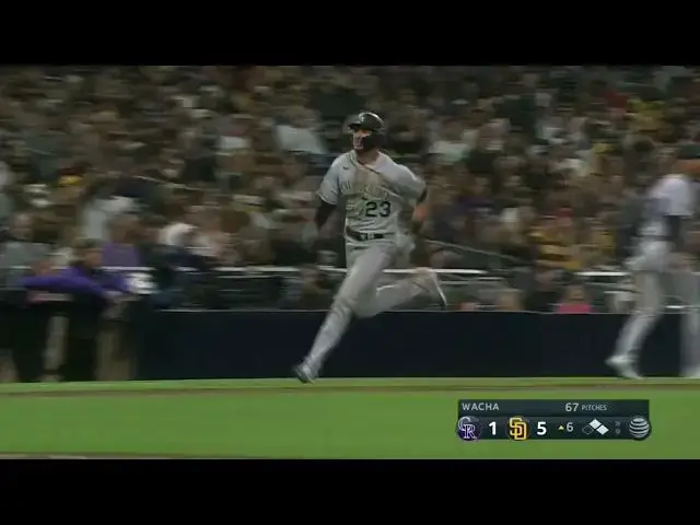 'Video thumbnail for Charlie Blackmon SMACKS a RBI Double, Scoring Kris Bryant! | Colorado Rockies | 4/1/2023'