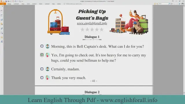 Video thumbnail for English Conversations in Hotels and Restaurants - Picking Up Guest's Bags