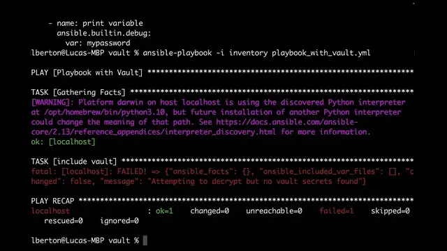 Video thumbnail for Ansible troubleshooting - Attempting to decrypt but no vault secrets found