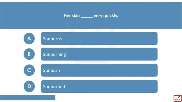 Video thumbnail for English Verb Tenses: Sunburn, Sunburns, Sunburned, Sunburning Quiz