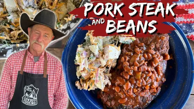 Video thumbnail for Feed Your Family for Under $30 - Pork Steak and Beans with Loaded Baked Potato Salad