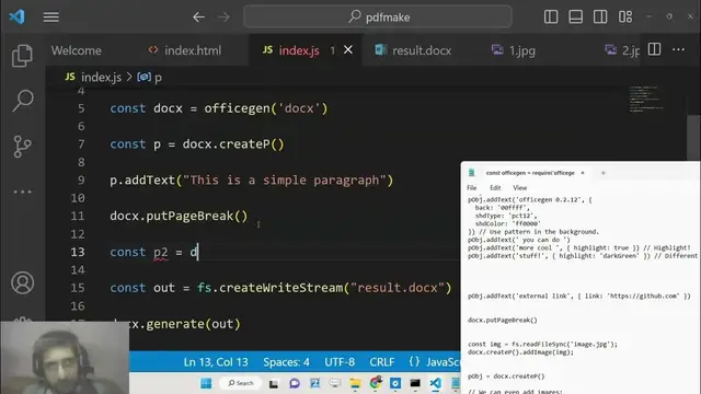 Video thumbnail for Node.js OfficeGen Example to Create Word Docx Files & Add Text Images inside it Using Javascript