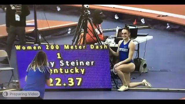 Video thumbnail for Abby Steiner of Kentucky breaks NCAA Indoor 200m record with 22.37 run