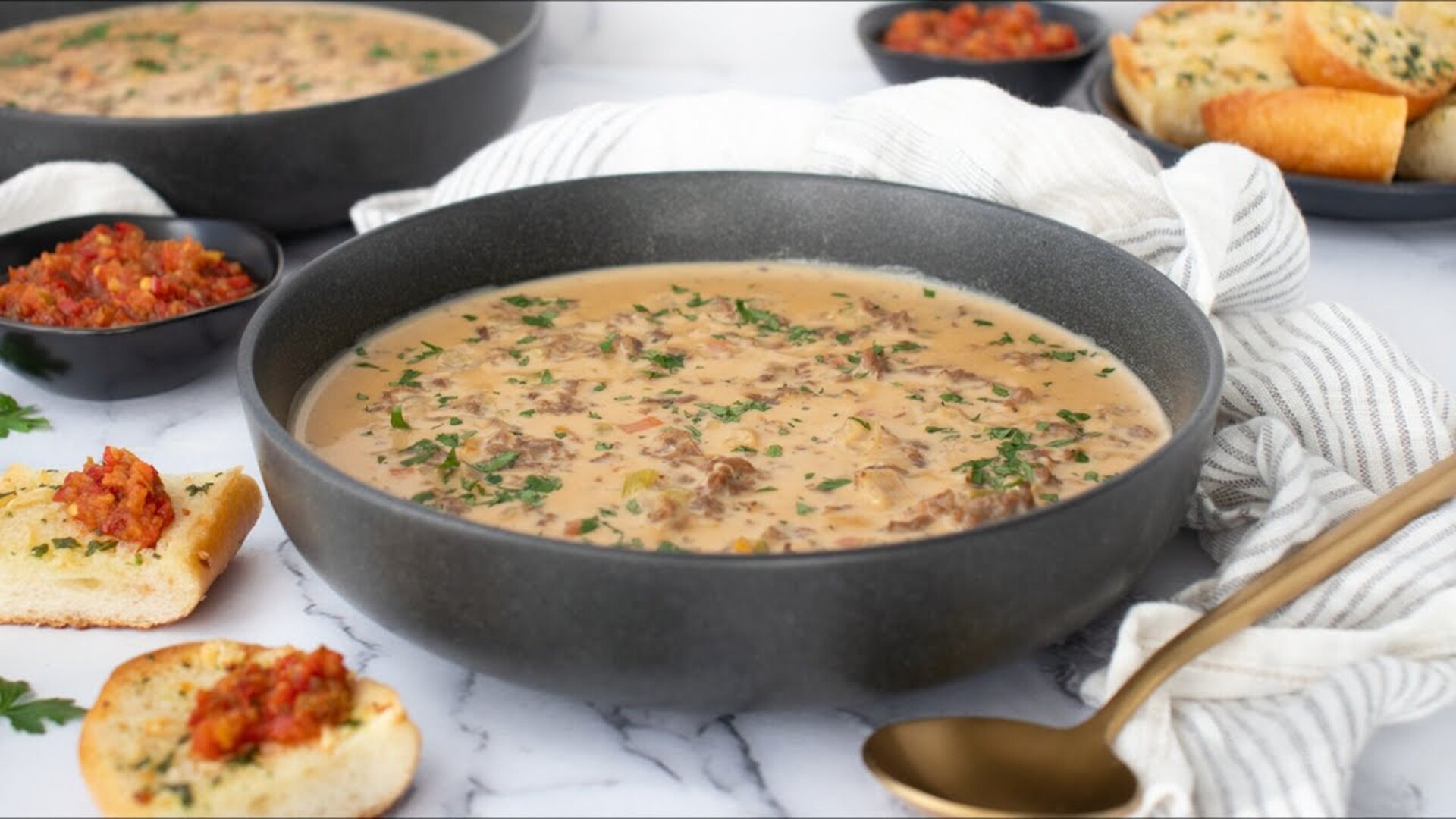 Video thumbnail for "Wiz Wit" Philly Cheesesteak Soup Recipe