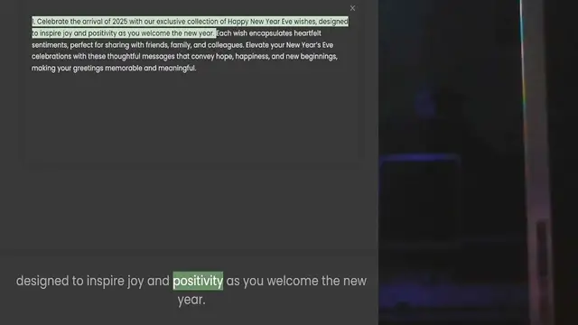 Video thumbnail for to inspire joy and positivity as you welcome the new year. Each wish encapsulates heartfelt sentiments, perfect for sharing with friends, family, and colleagues. Elevate your New Year’s Eve celebrations with these thoughtful messages that