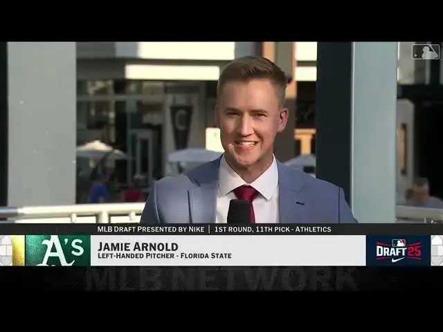 Video thumbnail for Athletics Select Jamie Arnold with No. 11 Pick in 2025 MLB Draft!