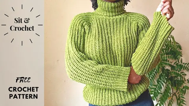 Video thumbnail for Crochet Turtleneck Sweater | FREE Pattern Available