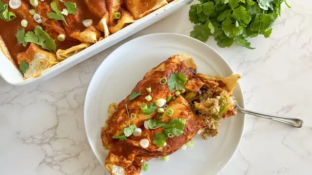 'Video thumbnail for Vegan Enchilada Casserole With Chorizo Tofu Crumbles Recipe'