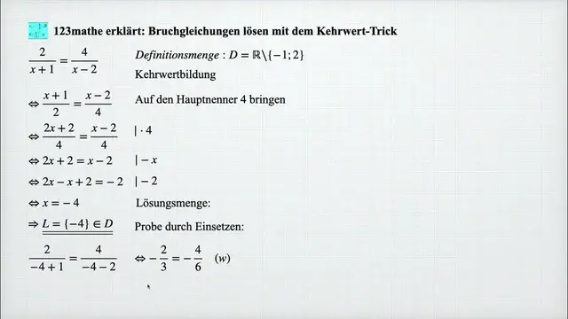 Video thumbnail for Bruchgleichungen lösen, Trick: Kehrwertbildung