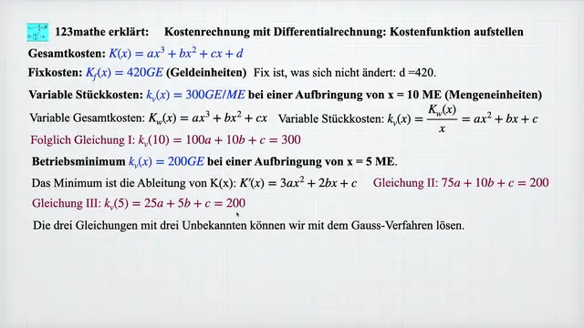'Video thumbnail for Kostenfunktion erstellen mit Differentialrechnung'