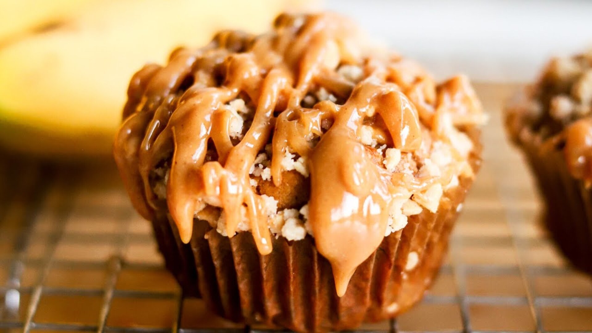 Video thumbnail for Peanut Butter Lovers Banana Muffins Recipe
