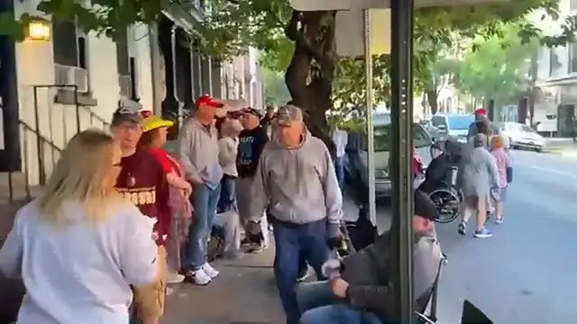 Video thumbnail for People line up early for former President Trump
