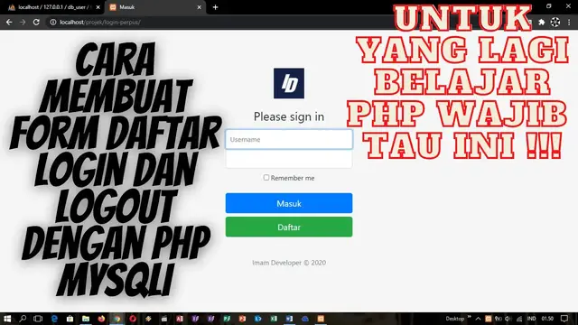 'Video thumbnail for Cara Mudah Membuat Form Daftar Login Dan Logout Dengan PHP Mysqli'