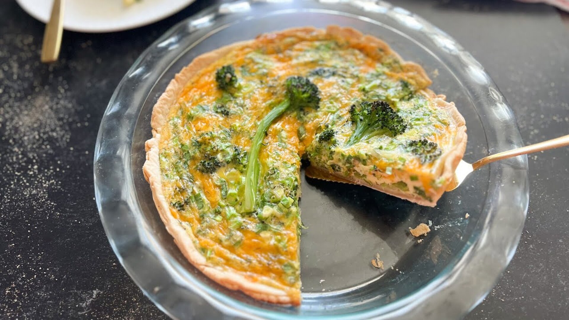 Video thumbnail for Broccoli Cheddar Quiche Recipe