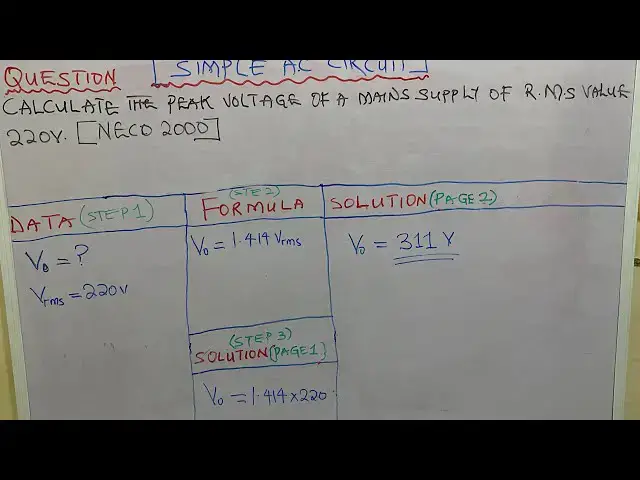 Video thumbnail for Calculate the peak voltage of a mains supply of r.m.s value 220v. [NECO 2000]