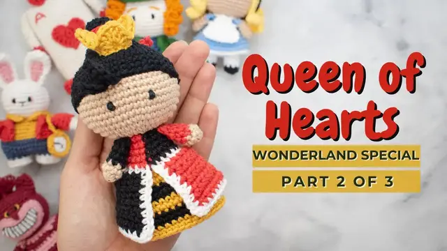 Video thumbnail for Queen of Hearts crochet amigurumi doll pattern. How to crochet the Red Queen video tutorial PART 2