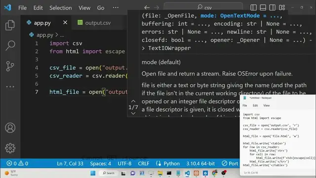 Video thumbnail for Python 3 Script to Export CSV File to Table & Save it as HTML5 File Using csv Module